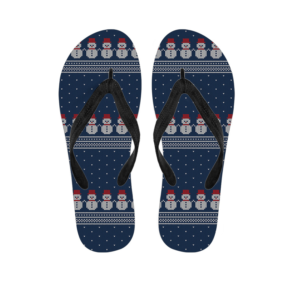 Snowman Knitted Pattern Print Flip Flops