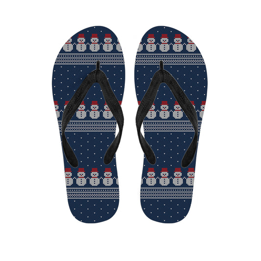 Snowman Knitted Pattern Print Flip Flops