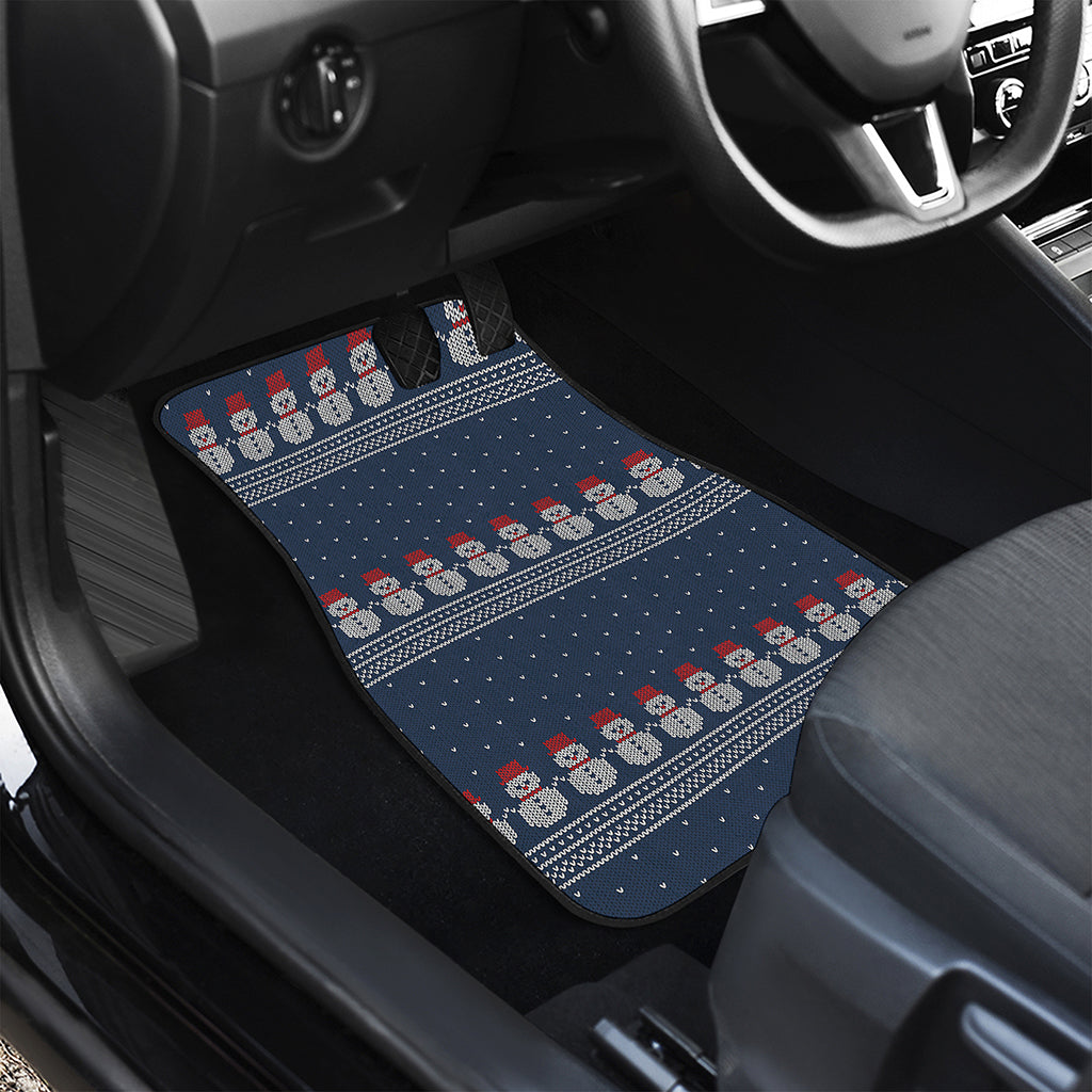 Snowman Knitted Pattern Print Front and Back Car Floor Mats