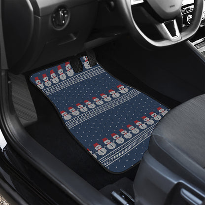 Snowman Knitted Pattern Print Front and Back Car Floor Mats