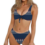 Snowman Knitted Pattern Print Front Bow Tie Bikini