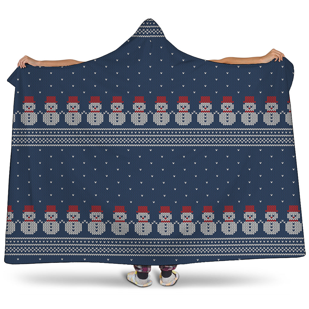 Snowman Knitted Pattern Print Hooded Blanket