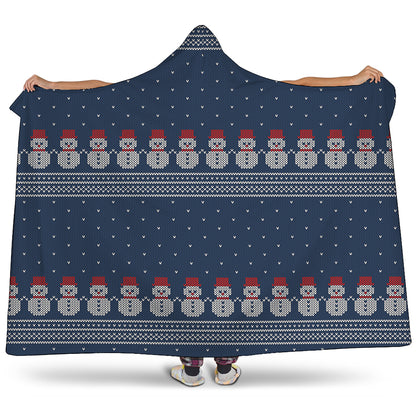 Snowman Knitted Pattern Print Hooded Blanket