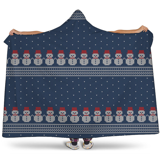 Snowman Knitted Pattern Print Hooded Blanket