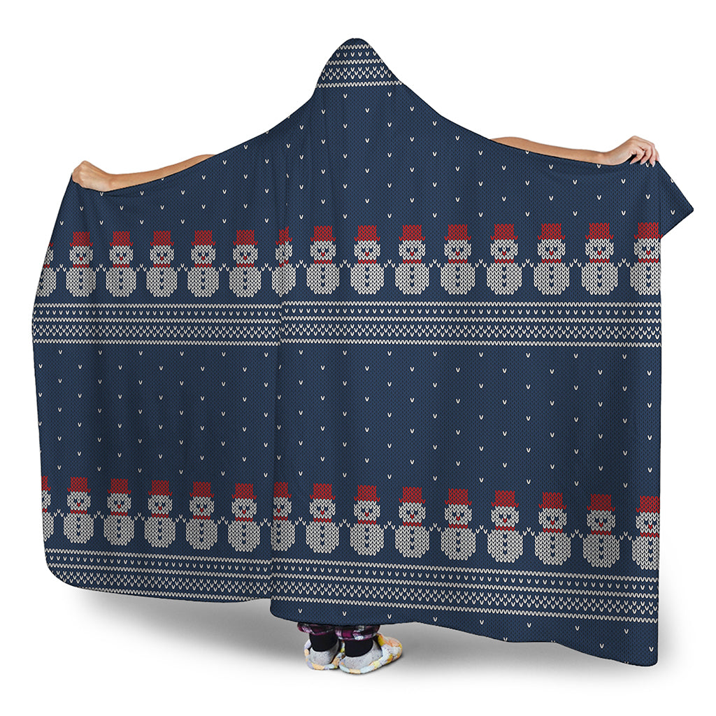 Snowman Knitted Pattern Print Hooded Blanket
