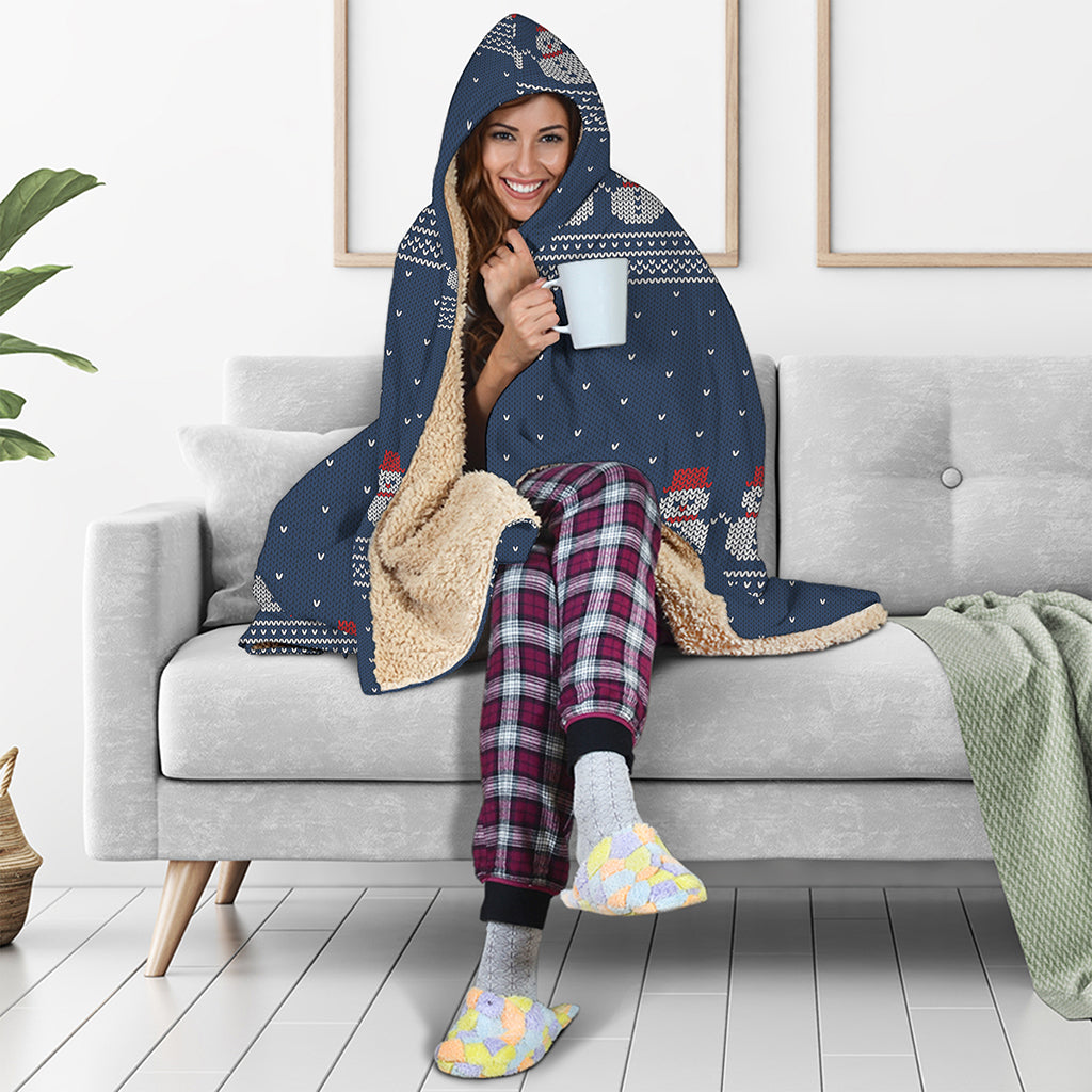 Snowman Knitted Pattern Print Hooded Blanket