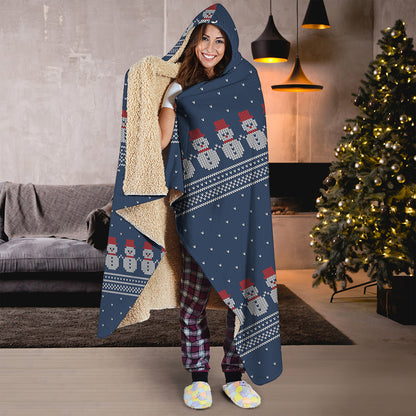 Snowman Knitted Pattern Print Hooded Blanket