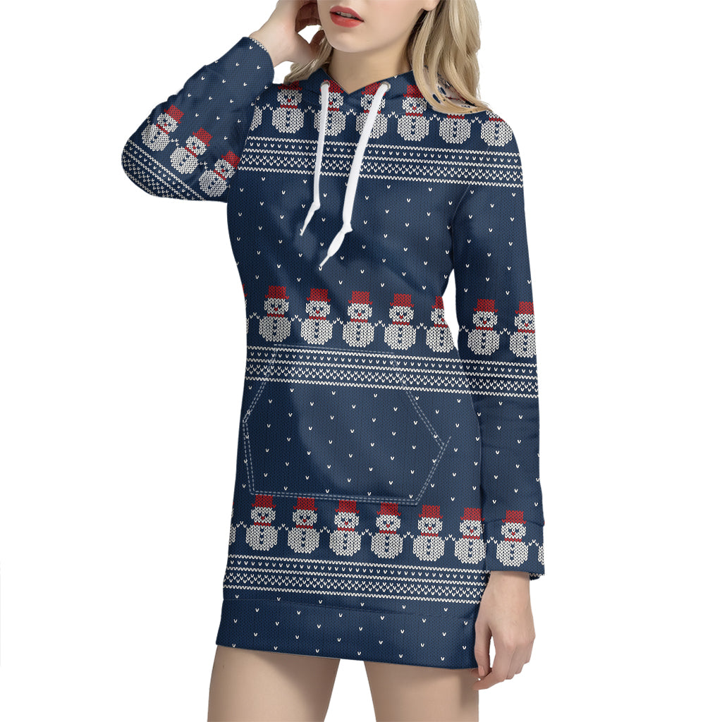 Snowman Knitted Pattern Print Hoodie Dress