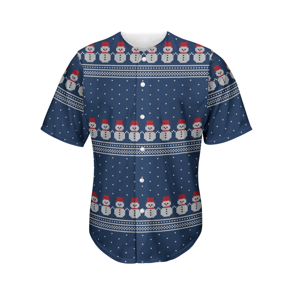 Snowman Knitted Pattern Print Men's Baseball Jersey