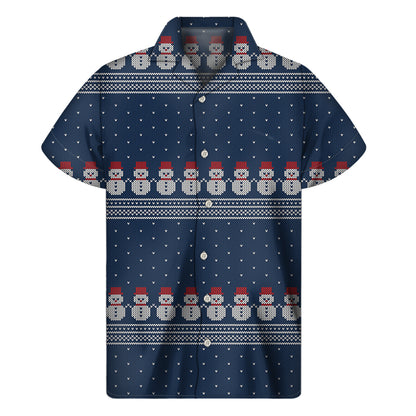 Snowman Knitted Pattern Print Men's Short Sleeve Shirt