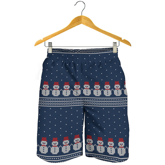 Snowman Knitted Pattern Print Men's Shorts