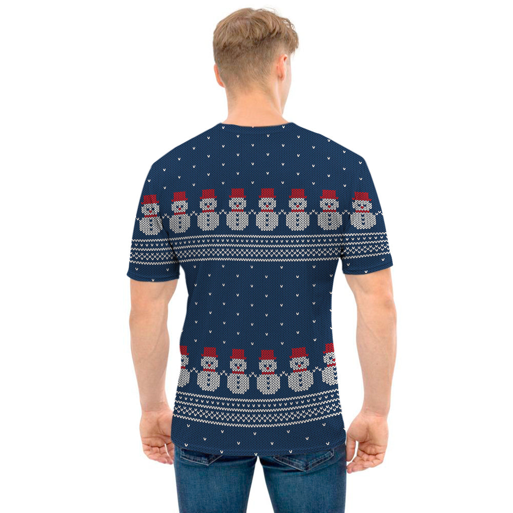 Snowman Knitted Pattern Print Men's T-Shirt