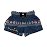 Snowman Knitted Pattern Print Muay Thai Boxing Shorts