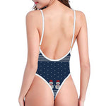 Snowman Knitted Pattern Print One Piece High Cut Swimsuit