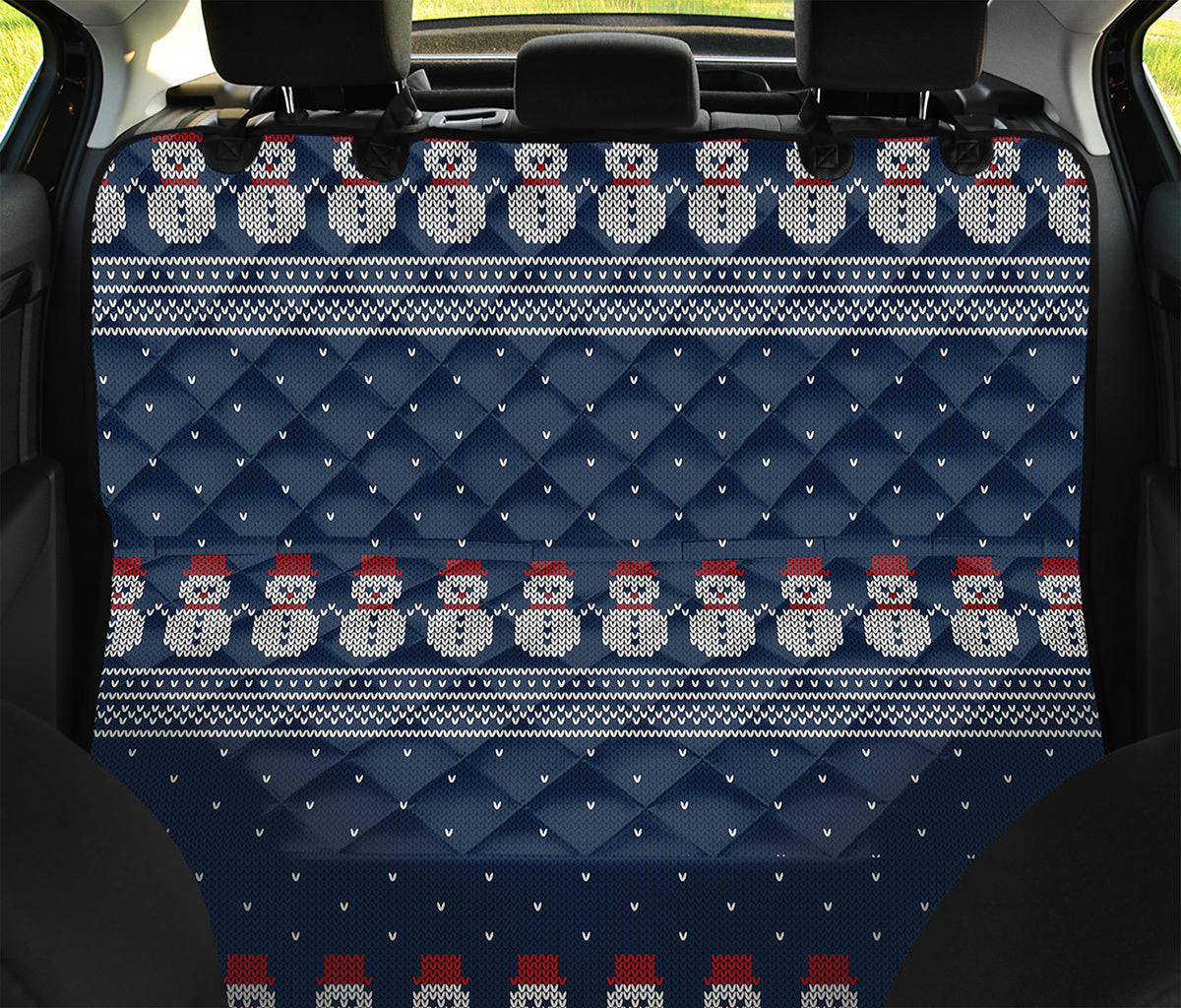 Snowman Knitted Pattern Print Pet Car Back Seat Cover