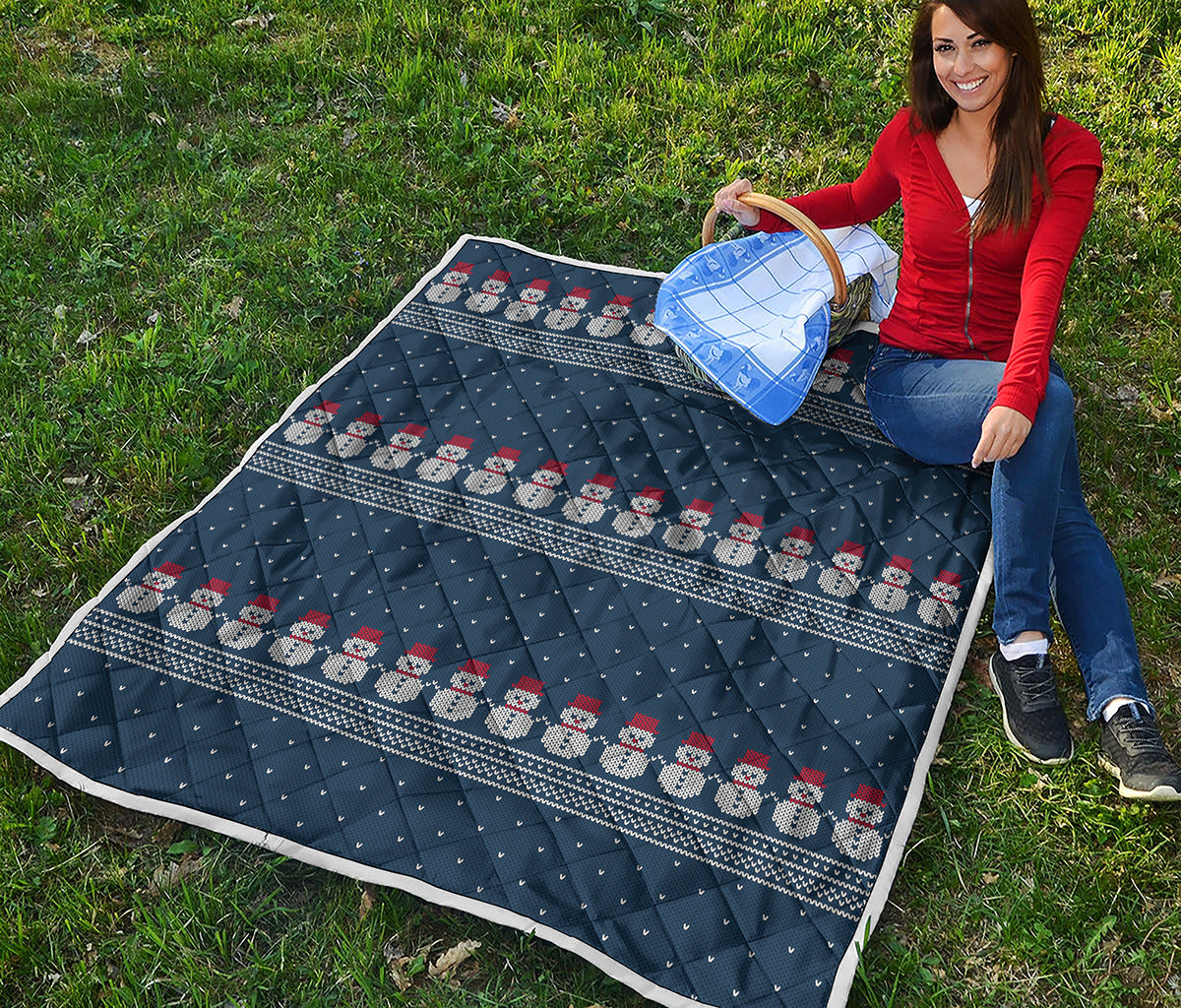 Snowman Knitted Pattern Print Quilt