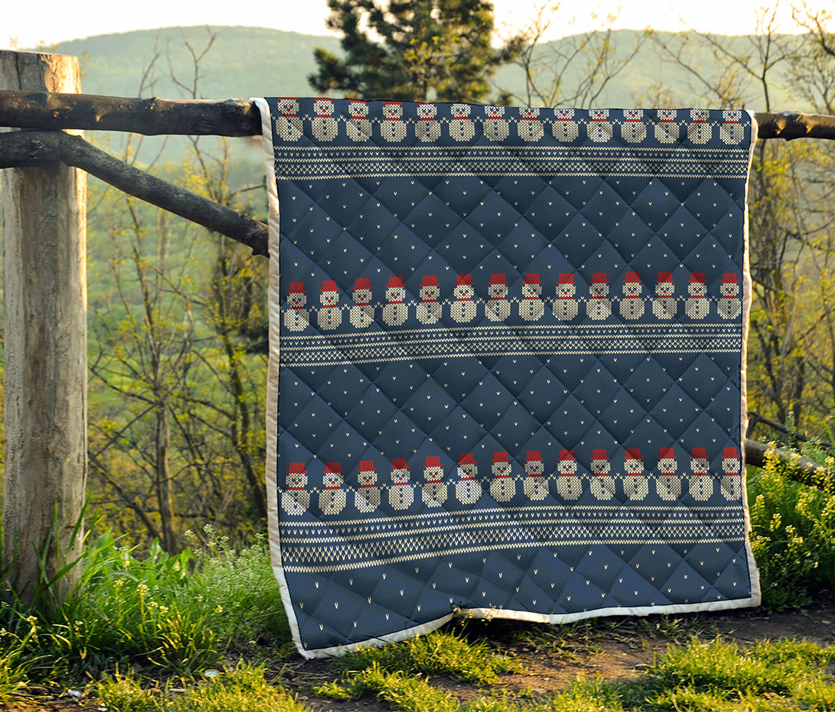 Snowman Knitted Pattern Print Quilt