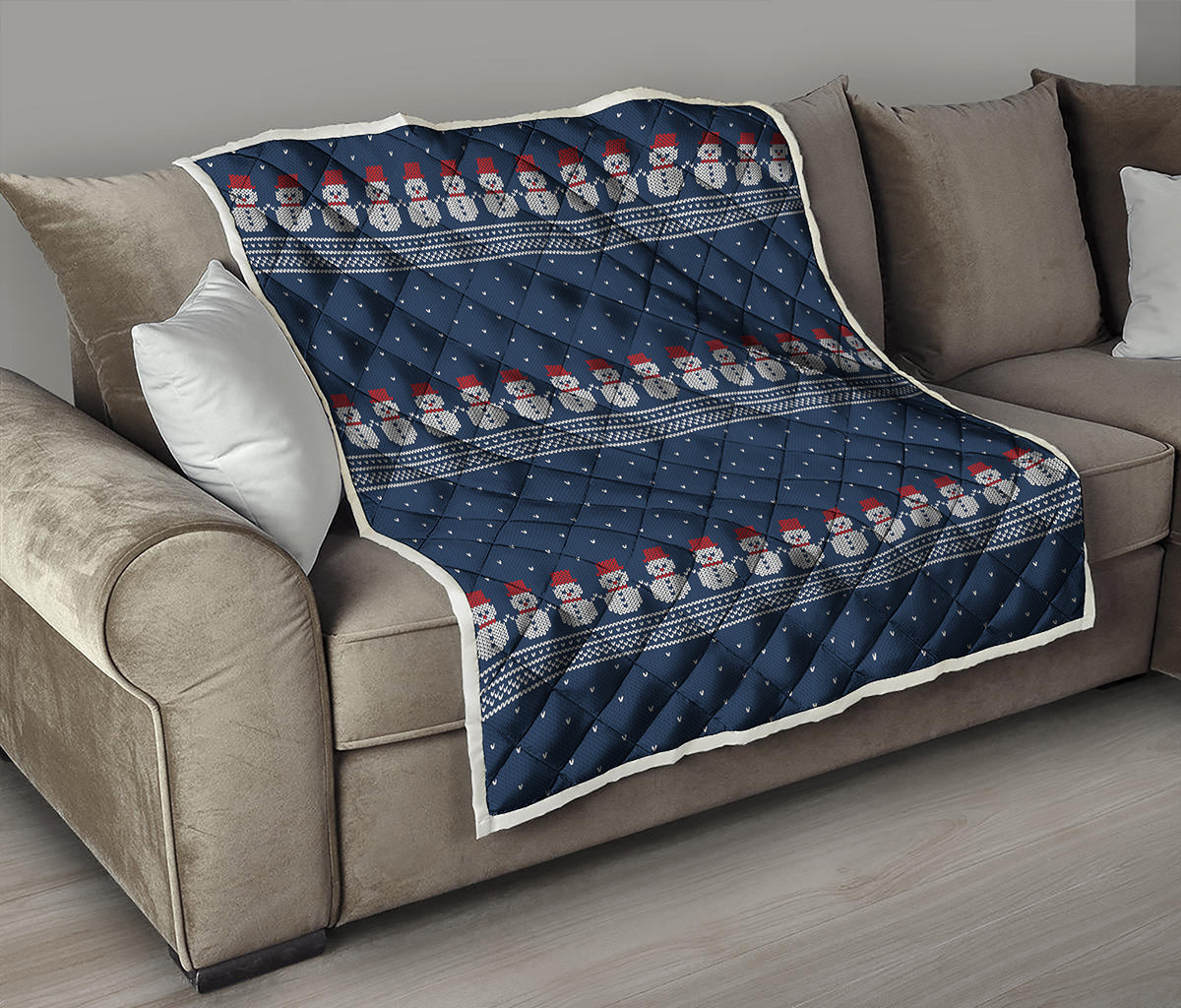 Snowman Knitted Pattern Print Quilt