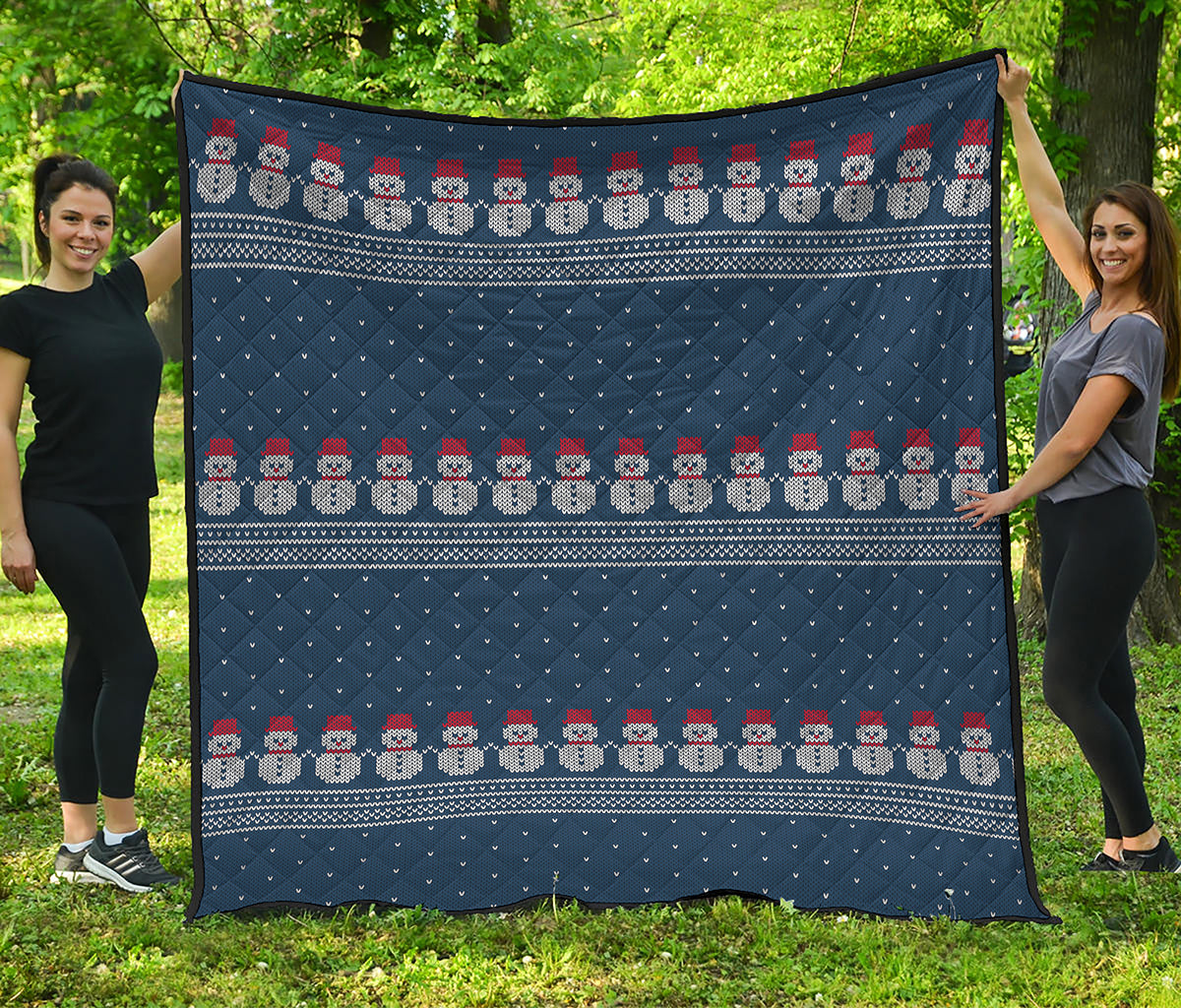 Snowman Knitted Pattern Print Quilt
