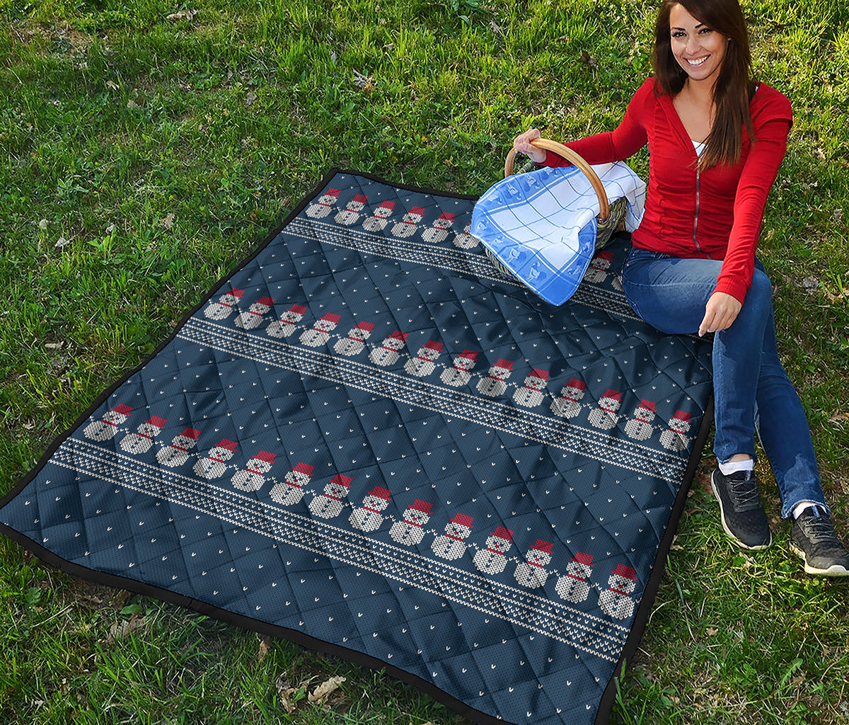 Snowman Knitted Pattern Print Quilt
