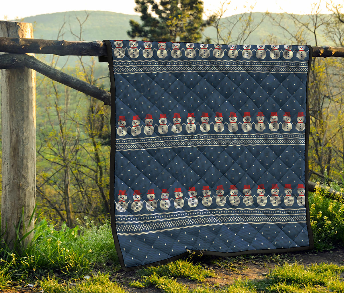 Snowman Knitted Pattern Print Quilt
