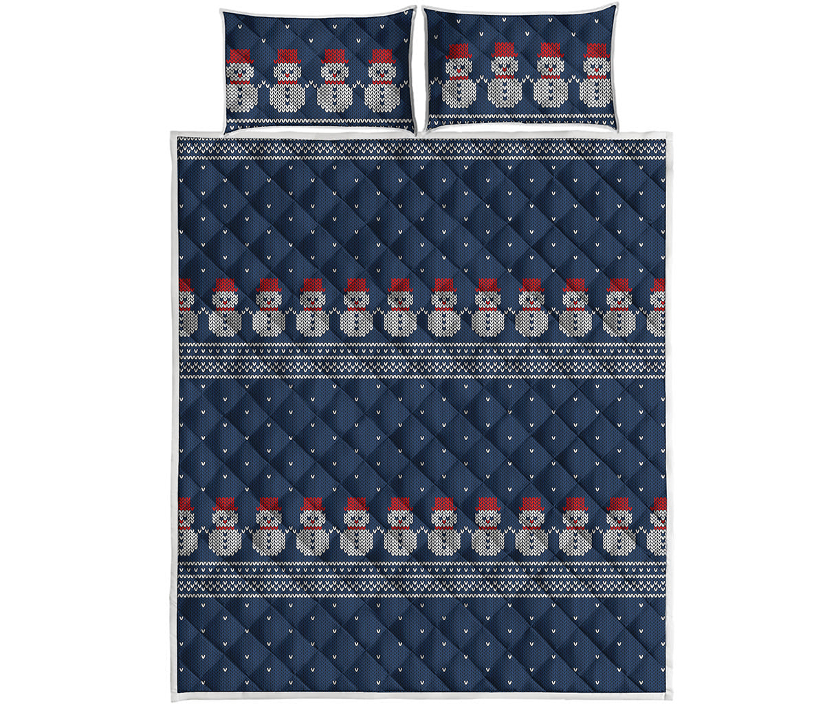 Snowman Knitted Pattern Print Quilt Bed Set