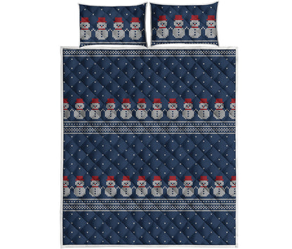 Snowman Knitted Pattern Print Quilt Bed Set