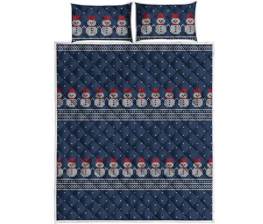 Snowman Knitted Pattern Print Quilt Bed Set