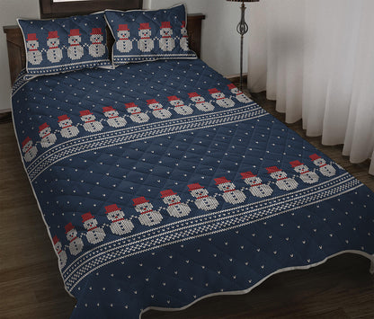 Snowman Knitted Pattern Print Quilt Bed Set