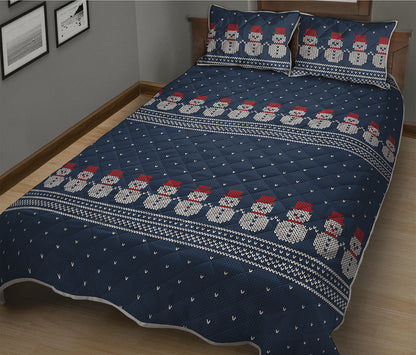 Snowman Knitted Pattern Print Quilt Bed Set
