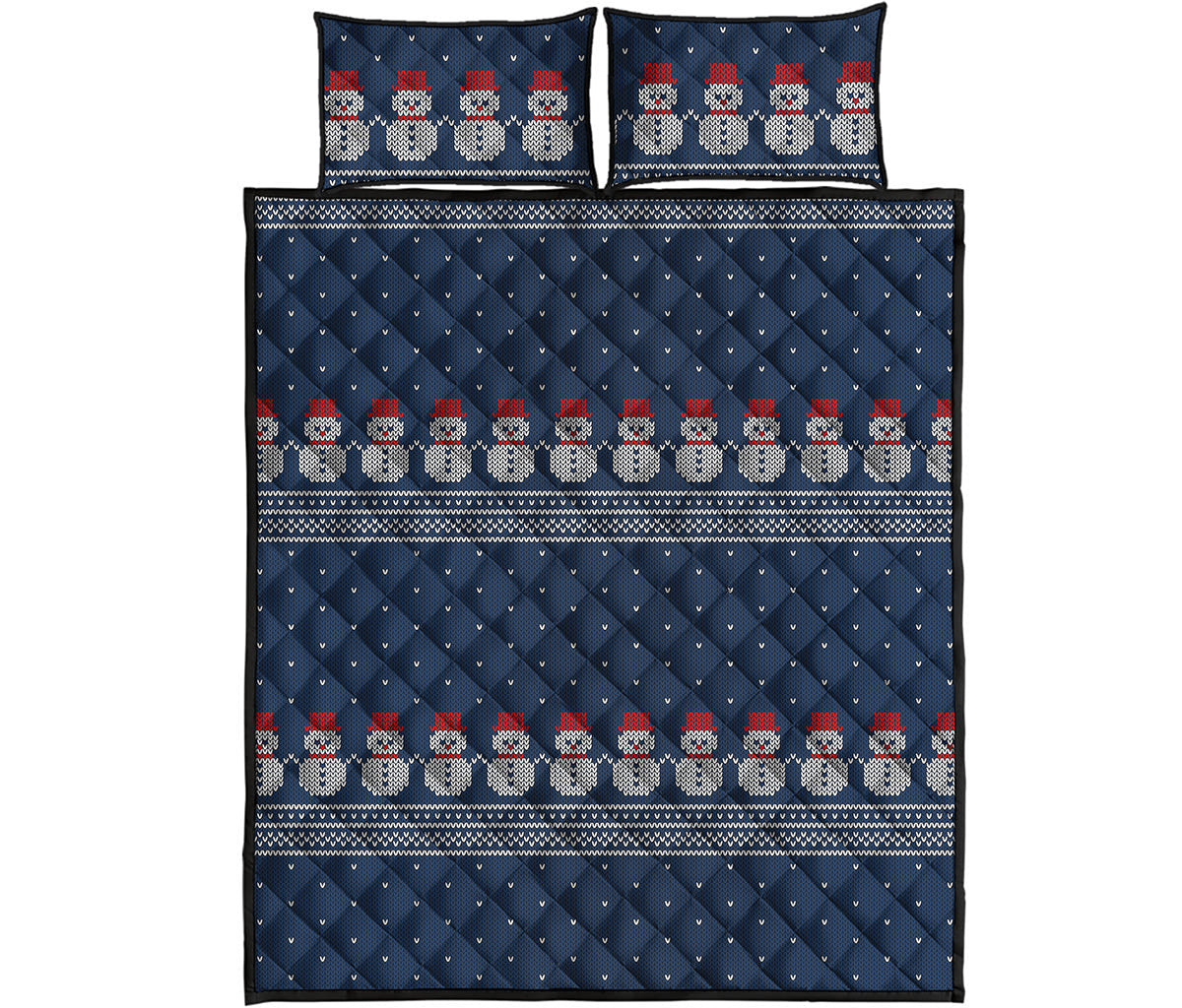 Snowman Knitted Pattern Print Quilt Bed Set