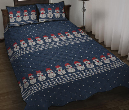 Snowman Knitted Pattern Print Quilt Bed Set