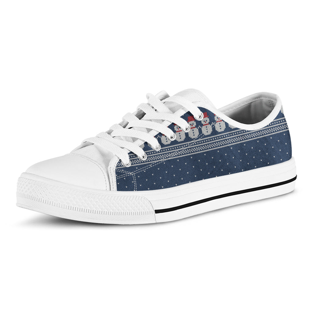 Snowman Knitted Pattern Print White Low Top Shoes