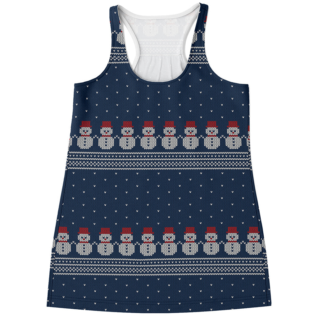 Snowman Knitted Pattern Print Women's Racerback Tank Top