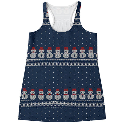 Snowman Knitted Pattern Print Women's Racerback Tank Top