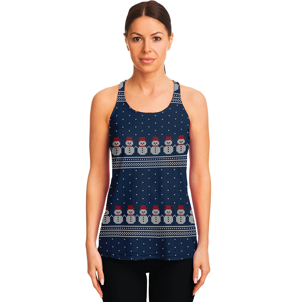 Snowman Knitted Pattern Print Women's Racerback Tank Top