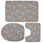 Snowy Fox Knitted Pattern Print 3 Piece Bath Mat Set