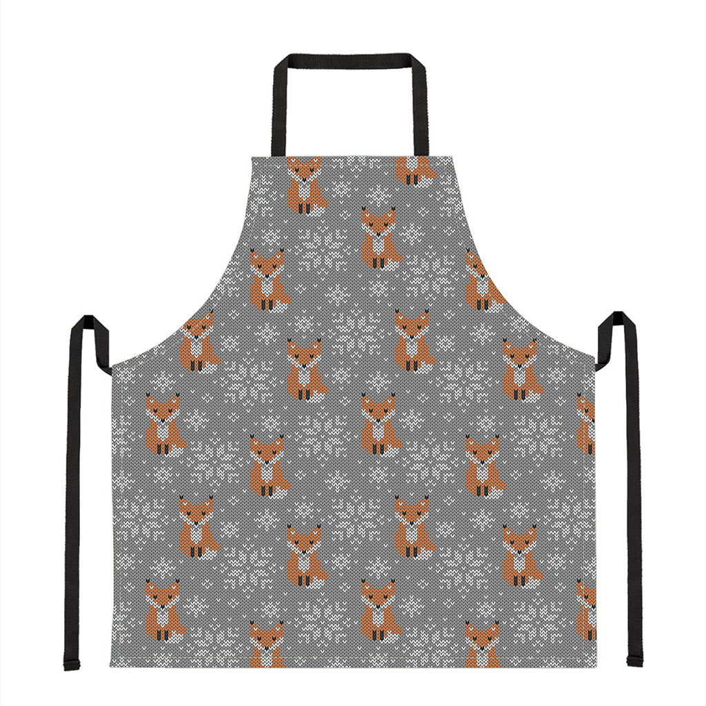 Snowy Fox Knitted Pattern Print Apron