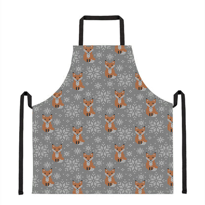 Snowy Fox Knitted Pattern Print Apron