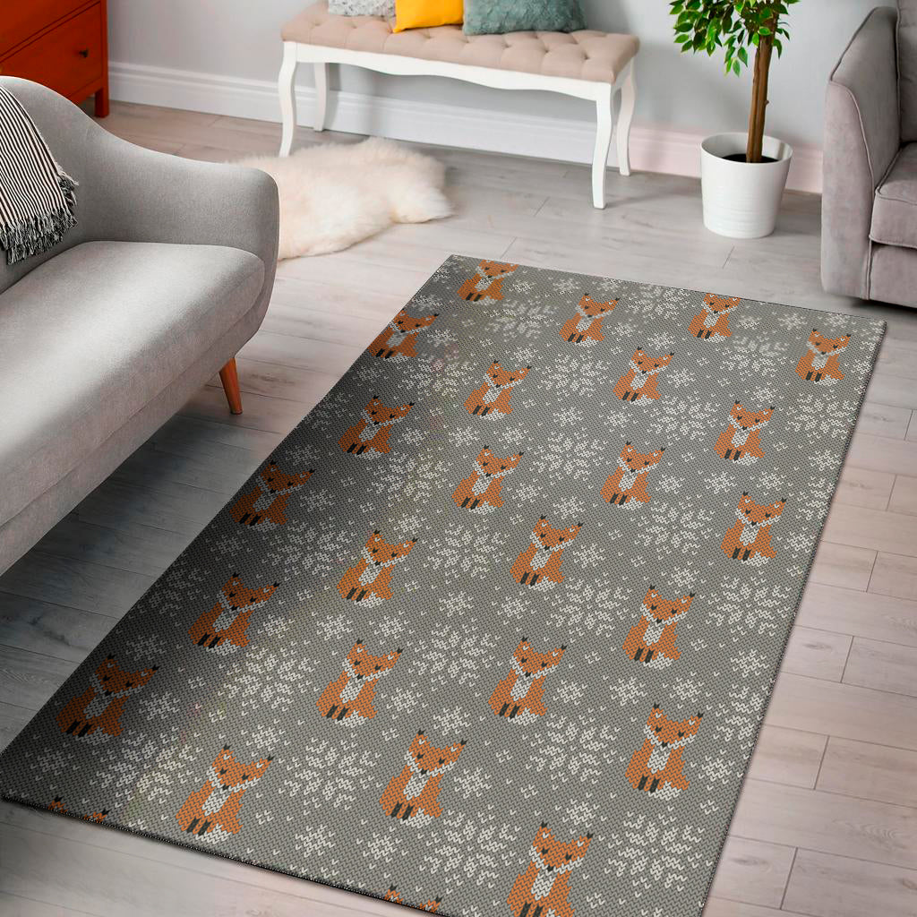 Snowy Fox Knitted Pattern Print Area Rug