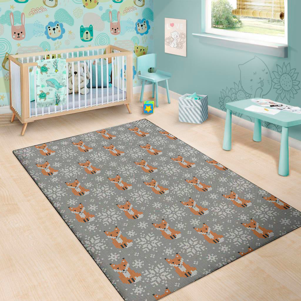 Snowy Fox Knitted Pattern Print Area Rug