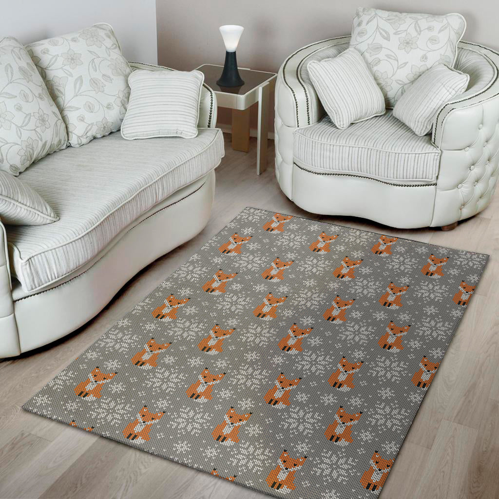 Snowy Fox Knitted Pattern Print Area Rug