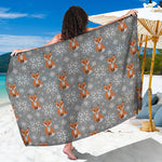 Snowy Fox Knitted Pattern Print Beach Sarong Wrap