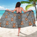 Snowy Fox Knitted Pattern Print Beach Sarong Wrap