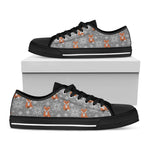 Snowy Fox Knitted Pattern Print Black Low Top Shoes