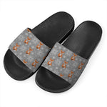 Snowy Fox Knitted Pattern Print Black Slide Sandals