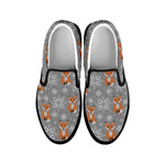 Snowy Fox Knitted Pattern Print Black Slip On Shoes