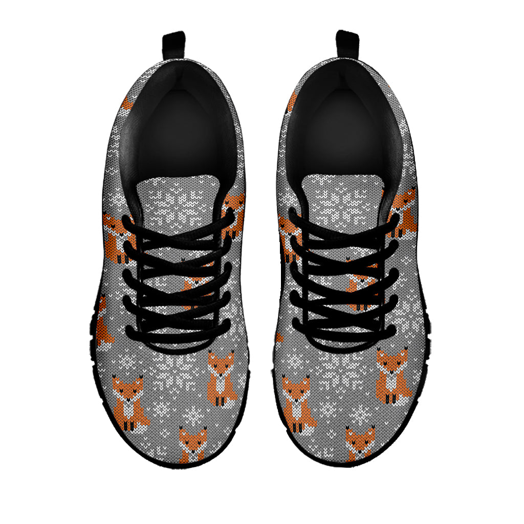 Snowy Fox Knitted Pattern Print Black Sneakers