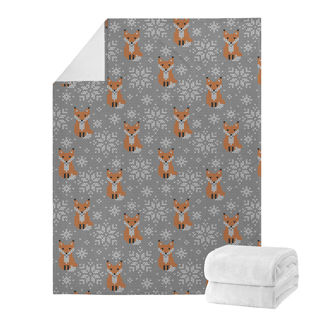 Snowy Fox Knitted Pattern Print Blanket