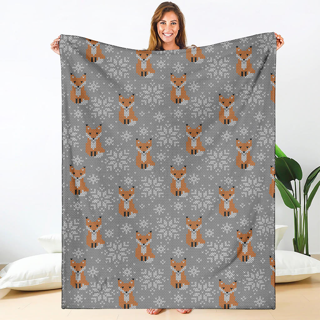 Snowy Fox Knitted Pattern Print Blanket